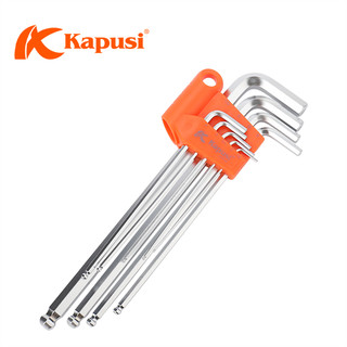 Bộ lục giác bi trắng mờ chữ L KAPUSI K-0191, 9 chi tiết từ 1.5-10mm Hợp kim thép