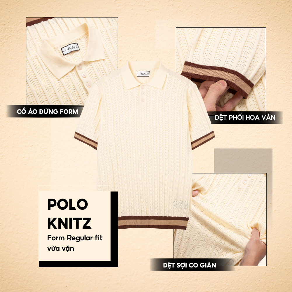 Áo polo dệt kim KNITZ tay ngắn phối sọc thời thượng, phong cách Hàn Quốc, sang trọng, thanh lịch - FEAER