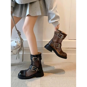 Giày Bốt Martin Phối Lưới Thoáng Khí Cổ Ngắn Đế Dày 4,5cm