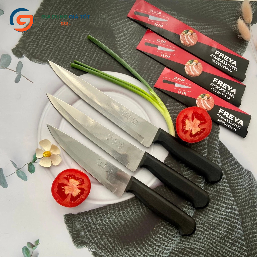 Dao nhà bếp FREYA lưỡi thép không gỉ - dao sắc bén cán nhựa chống trượt cắt thịt, rau củ, trái cây