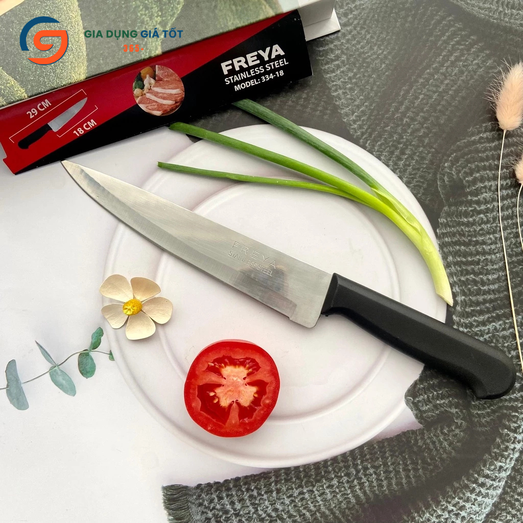 Dao nhà bếp FREYA lưỡi thép không gỉ - dao sắc bén cán nhựa chống trượt cắt thịt, rau củ, trái cây