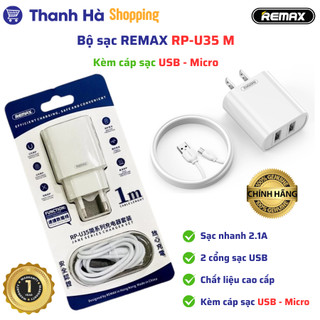 Bộ sạc REMAX RP-U35 (U35 2 cổng USB và cáp) - DC5V-2.1A - kèm cáp sạc màu White