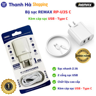 Bộ sạc REMAX RP-U35 (U35 2 cổng USB và cáp) - DC5V-2.1A - kèm cáp sạc màu White