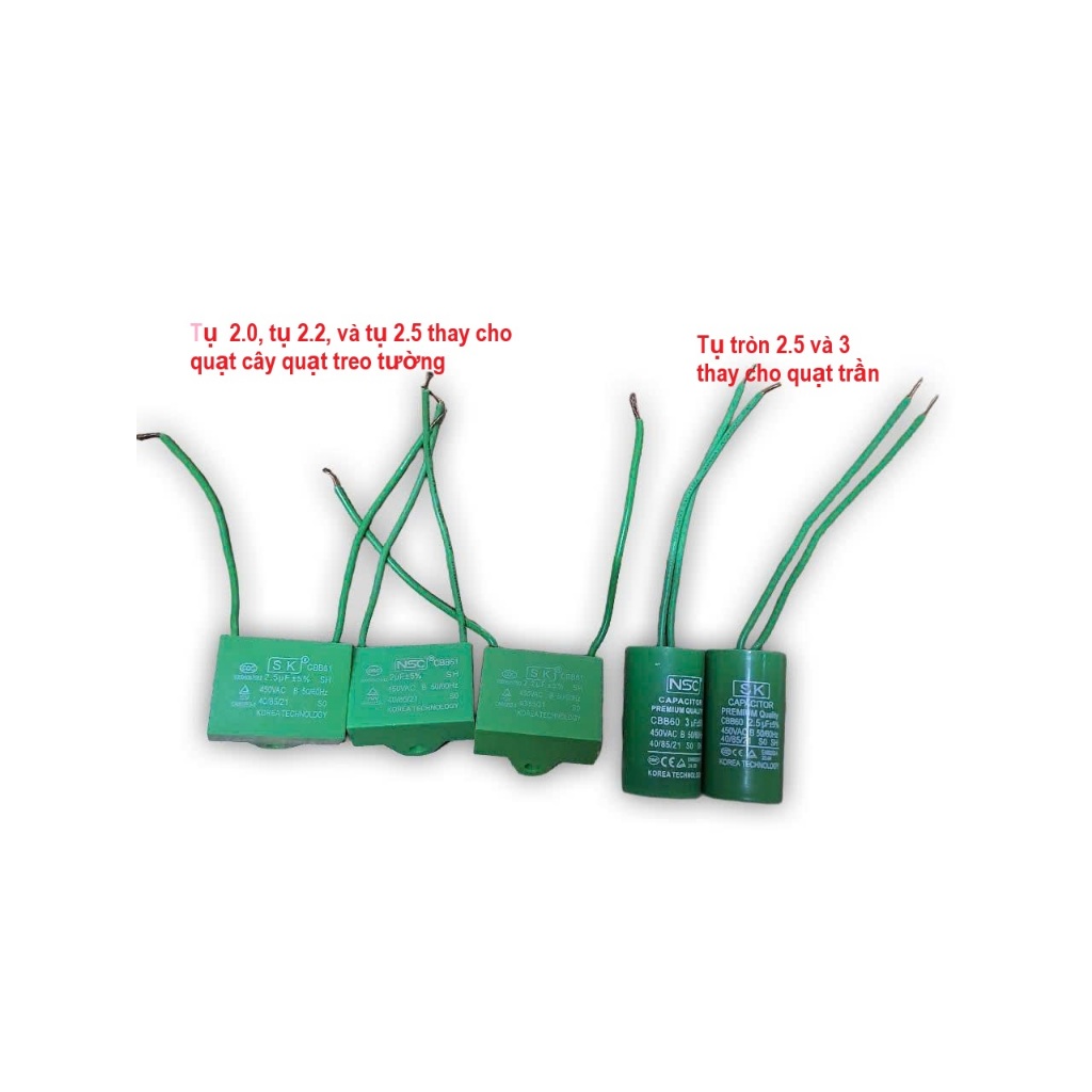 Tụ quạt trần, Quạt cây, Quạt treo tường 2.uf,2.2uf,2.5uf,3uf hàng loại 1