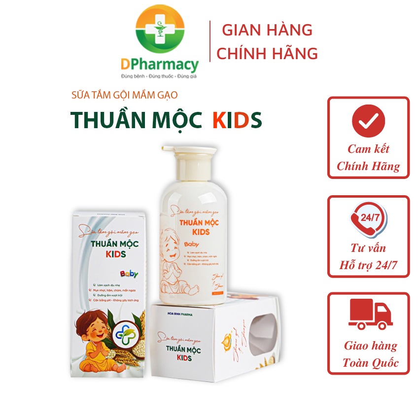 Sữa Tắm Gội Mầm Gạo Thuần Mộc Kids, làm sạch da, tóc nhẹ nhàng, giữ ẩm, làm mềm mại da em bé