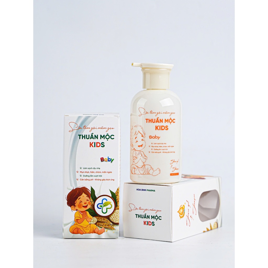 Sữa Tắm Gội Mầm Gạo Thuần Mộc Kids, làm sạch da, tóc nhẹ nhàng, giữ ẩm, làm mềm mại da em bé