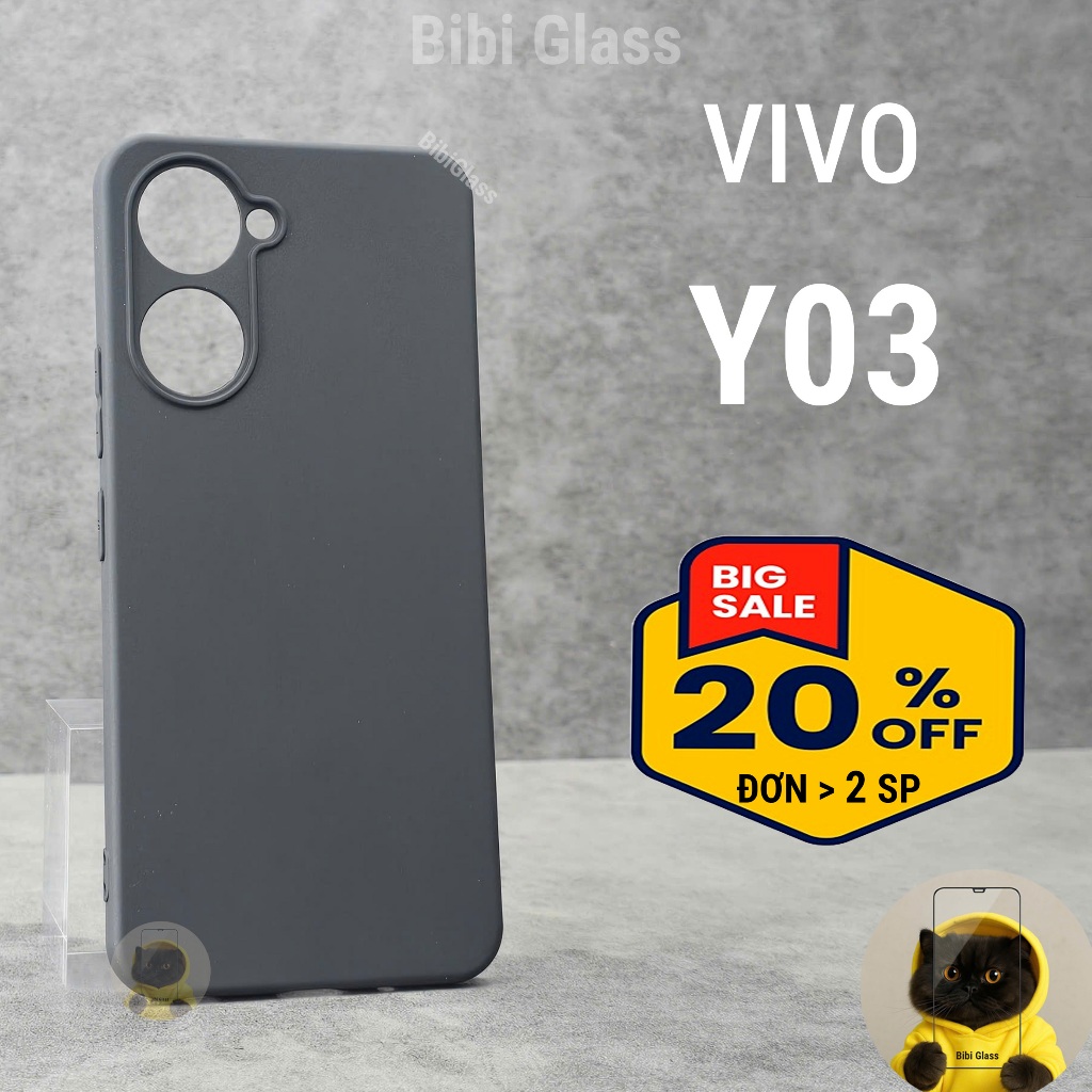 Ốp lưng vivo Y03 bảo vệ cam điện thoại toàn diện cạnh vuông nhựa dẻo tpu bibi glass