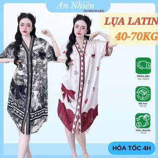 [40-70kg] Đầm váy ngủ BIGSIZE cổ V lụa xước in họa tiết sắc nét dễ thương, vải mềm mịn mát