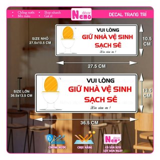 Decal Vui Lòng Không Bỏ Giấy Vào Bồn Cầu, Bảng Nội Quy Dán Nhà Vệ Sinh, Toilet, WC, Nhà Tắm, Chống Nước Chịu Nhiệt Tốt.