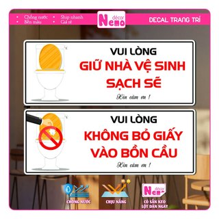 Decal Vui Lòng Không Bỏ Giấy Vào Bồn Cầu, Bảng Nội Quy Dán Nhà Vệ Sinh, Toilet, WC, Nhà Tắm, Chống Nước Chịu Nhiệt Tốt.