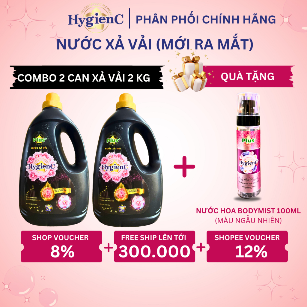 Combo 2 Can Nước Xả Dưỡng Vải Đậm Đặc HYGIENC PLUS 2.0 Kg/Can - Hương Nước Hoa, Dưỡng Vải