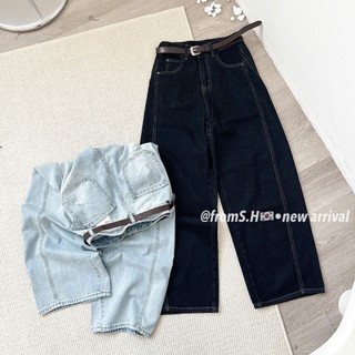 Quần Jean Suông Nữ Gân Dọc Lưng Cạp Cao Ống Rộng QCCC Cao Cấp