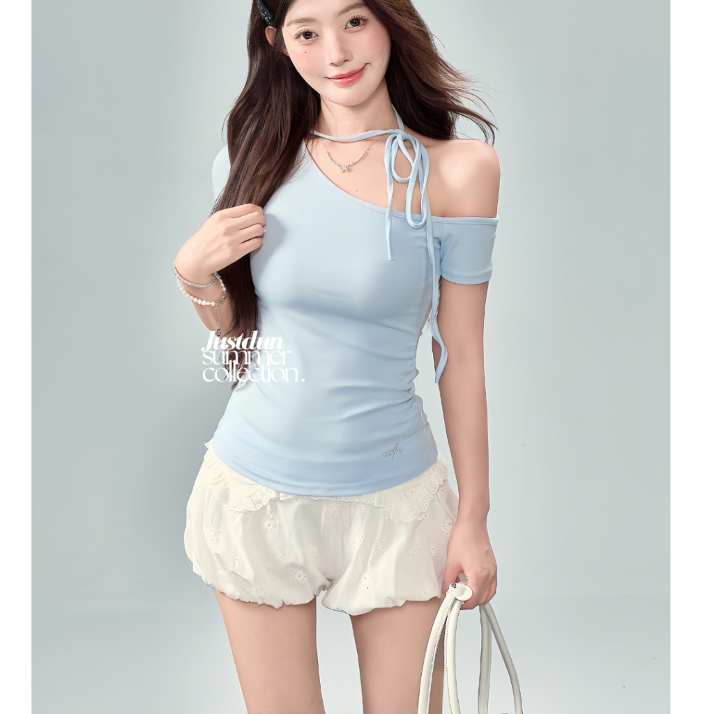 (Tặng dây) Áo Thun Ôm Lệch Vai mặc 2 kiểu Thiết Kế Kèm Dây Cotton mịn Justdun A2A