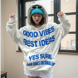 Áo khoác nam nữ hoodie dài tay mặc cặp đôi in chữ nổi good vibes có nón to di nắng 4 màu SSL