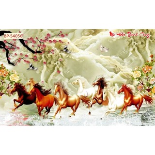 Tranh mã đáo thành công, tranh bát mã truy phong, tranh 3D dán tường in trên chất liệu vải lụa (shop tặng kèm keo dán)