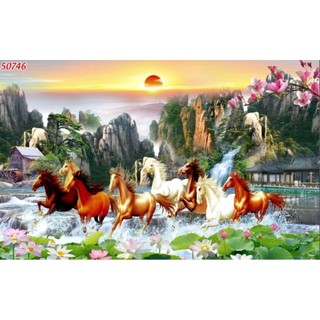 Tranh mã đáo thành công, tranh bát mã truy phong, tranh 3D dán tường in trên chất liệu vải lụa (shop tặng kèm keo dán)