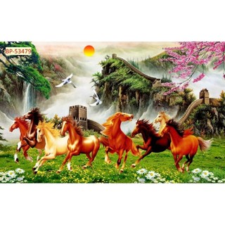 Tranh mã đáo thành công, tranh bát mã truy phong, tranh 3D dán tường in trên chất liệu vải lụa (shop tặng kèm keo dán)