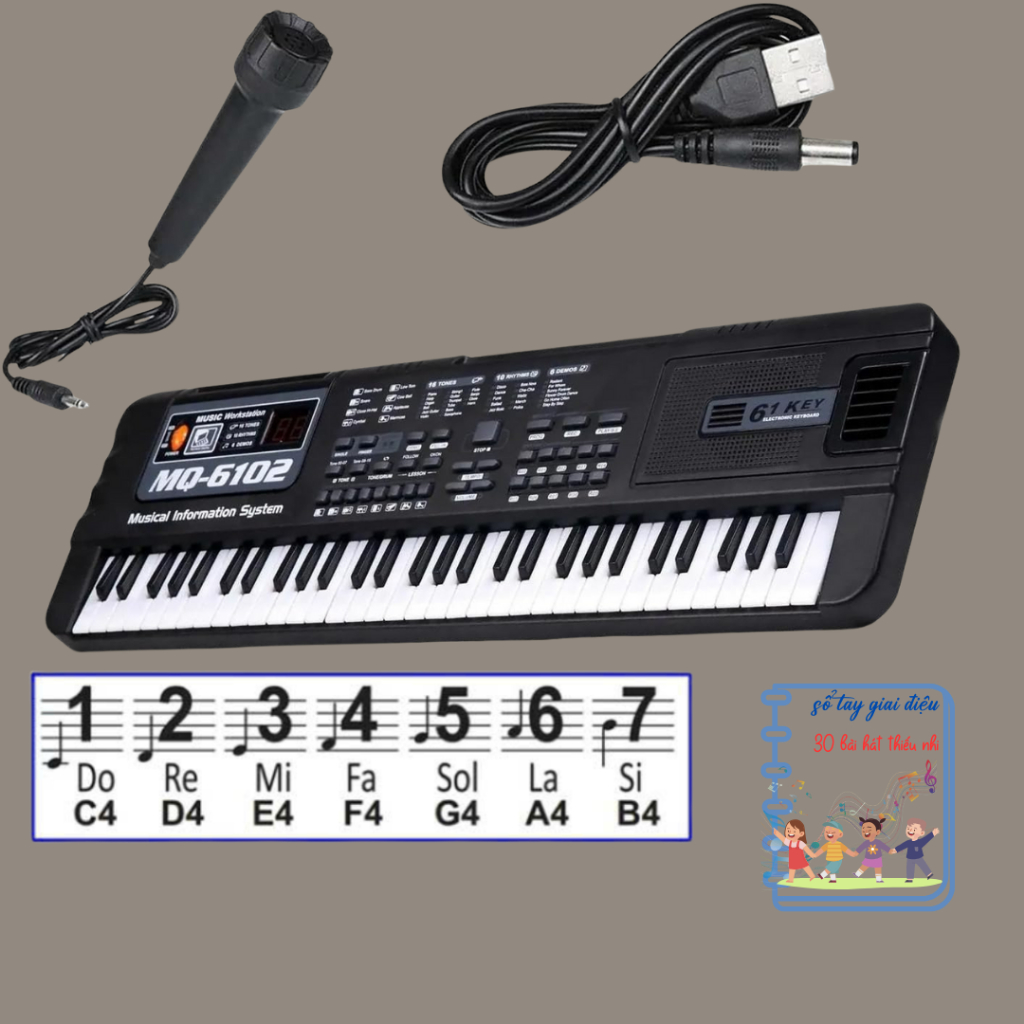 Đàn Piano 61 phím 16 tông nhạc ,tặng mic dán phím sổ tay bài hát ...
