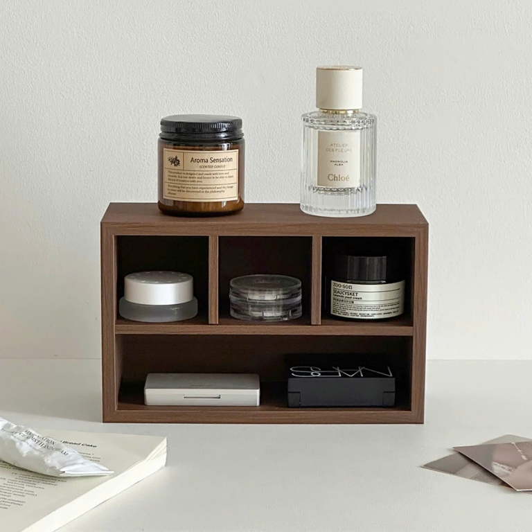 Tủ Kệ Khay Gỗ màu nâu mini xinh Hàn Quốc tối giản để đồ dùng cá nhân để mỹ phẩm nước hoa | BigBuy360 - bigbuy360.vn