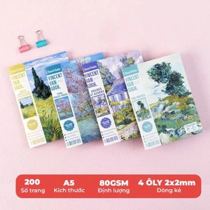 Tập Học Sinh A5 200 Trang VanGogh,Tập Miền Nam Kẻ 4 Ô Ly 2x2mm CLASSMATE 80gsm Không Thấm Mực NA5-20-010