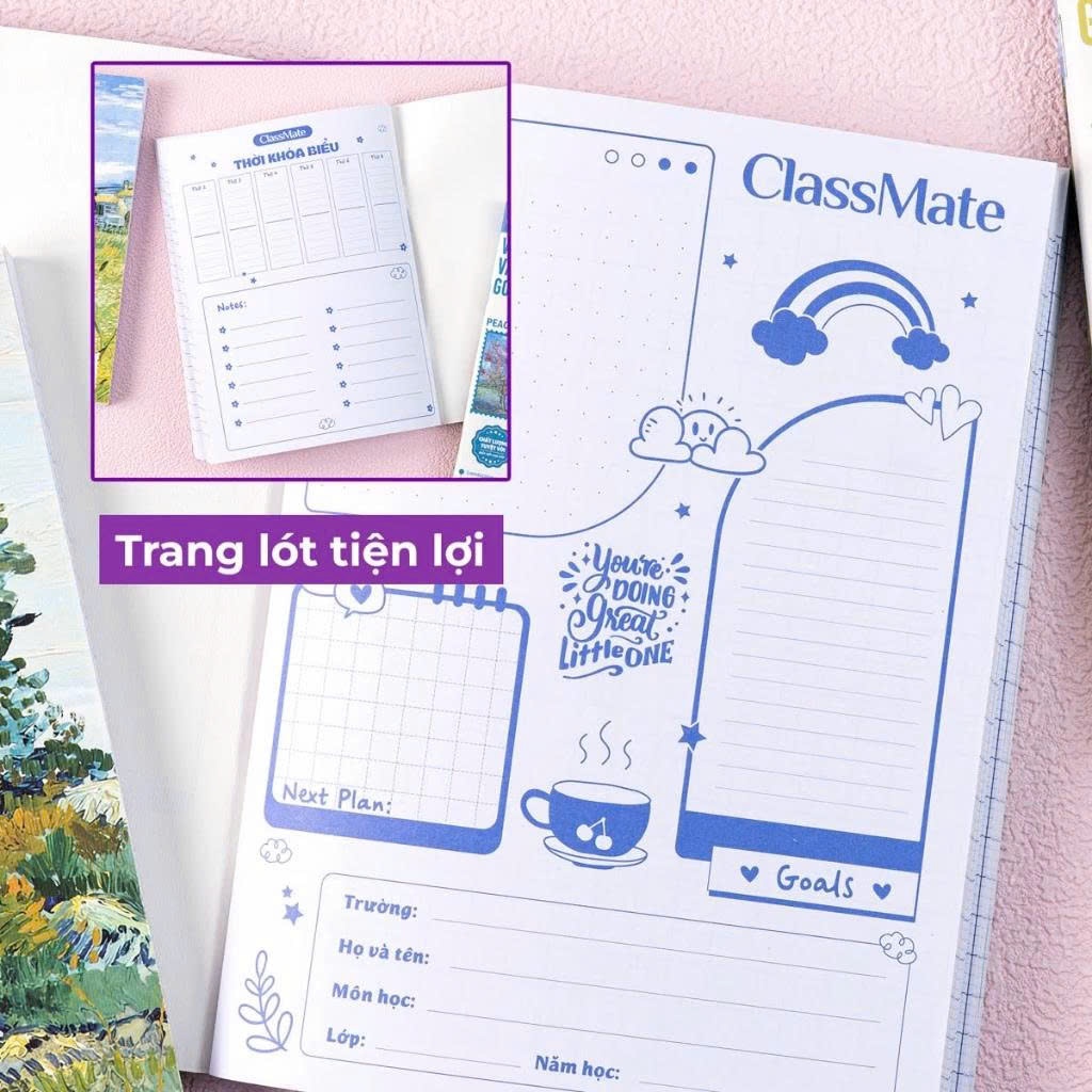 Tập Học Sinh A5 96/200 Trang VanGogh,Tập Miền Nam Kẻ 4 Ô Ly 2x2mm CLASSMATE 80gsm Không Thấm Mực NA5-09-009/20-010