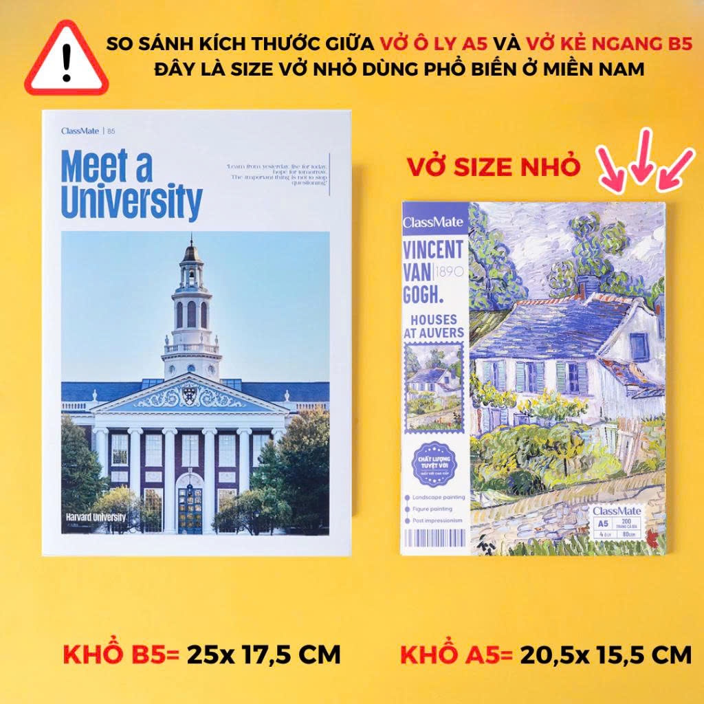 Tập Học Sinh A5 96/200 Trang VanGogh,Tập Miền Nam Kẻ 4 Ô Ly 2x2mm CLASSMATE 80gsm Không Thấm Mực NA5-09-009/20-010