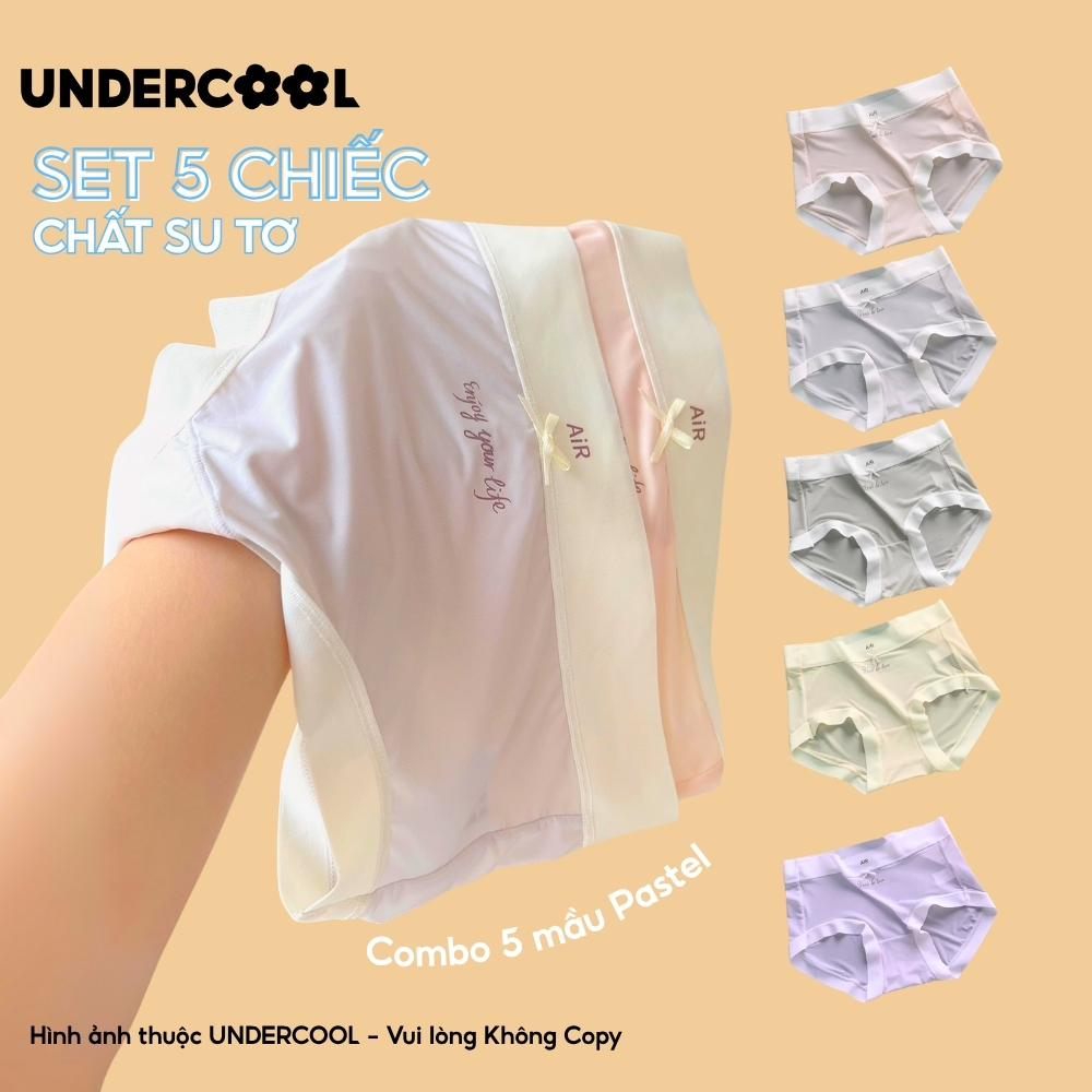 Set 5 Quần Lót Nữ Su Tơ Làm Mát Siêu Tàng Hình UNDERCOOL, Viền Su Thạch Sóng Băng Lụa Cao Cấp Kháng Khuẩn CB-QL65