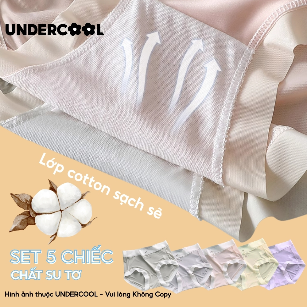 Set 5 Quần Lót Nữ Su Tơ Làm Mát Siêu Tàng Hình UNDERCOOL, Viền Su Thạch Sóng Băng Lụa Cao Cấp Kháng Khuẩn CB-QL65