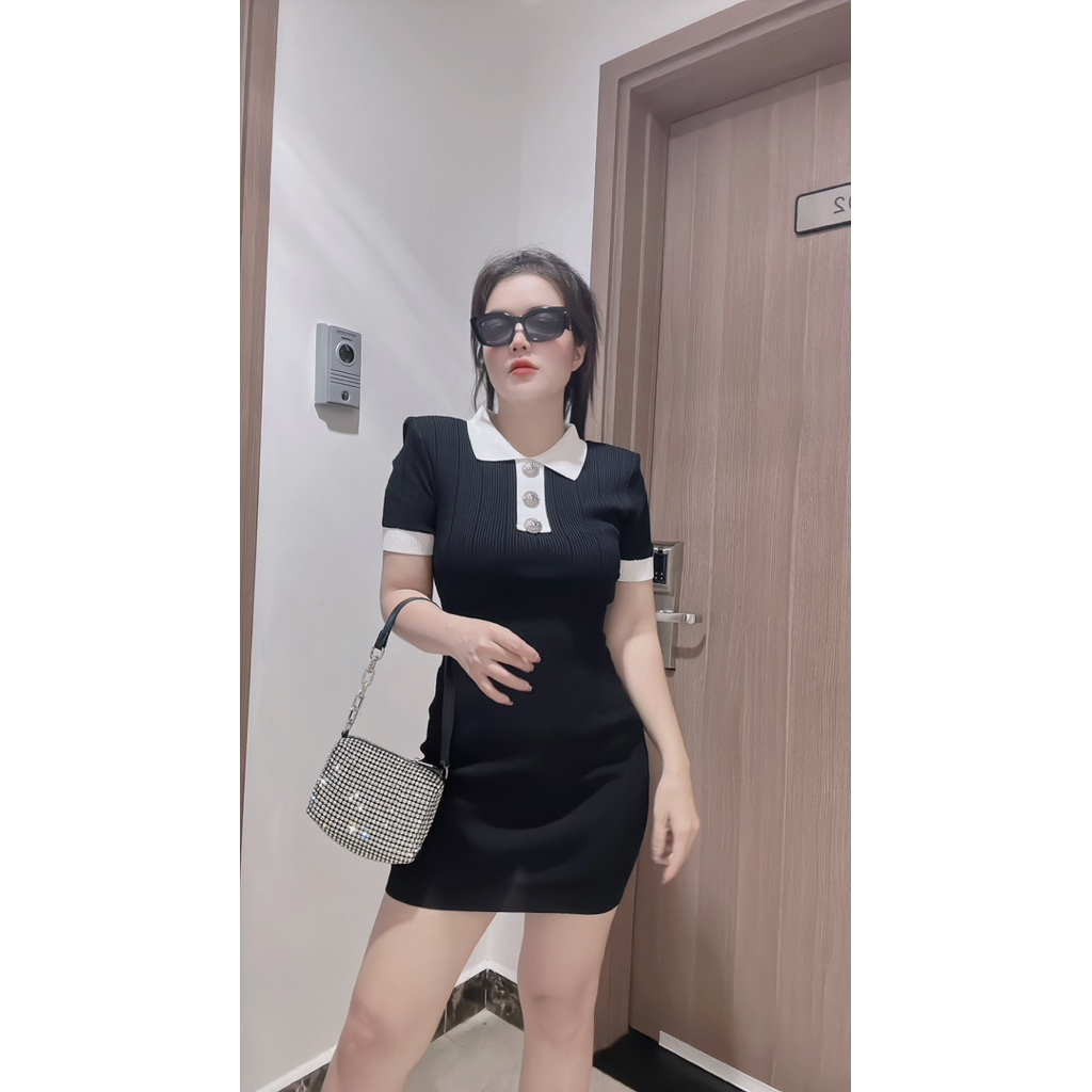 Đầm body ngắn len nút sieu câp vuýp