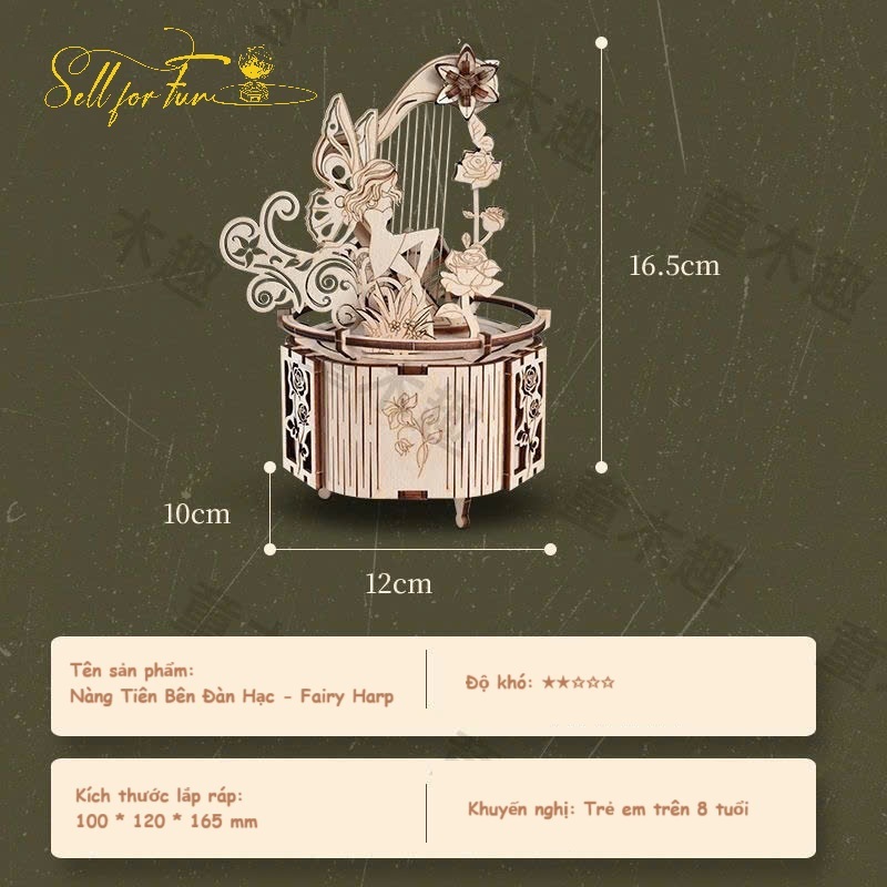 Đồ Chơi Lắp Ráp Mô Hình Gỗ 3D Hộp Nhạc Nàng Tiên Bên Đàn Hạc – FAIRY HARP