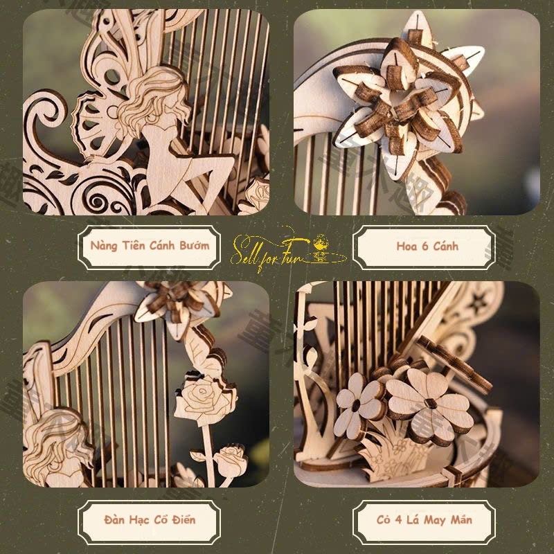 Đồ Chơi Lắp Ráp Mô Hình Gỗ 3D Hộp Nhạc Nàng Tiên Bên Đàn Hạc – FAIRY HARP