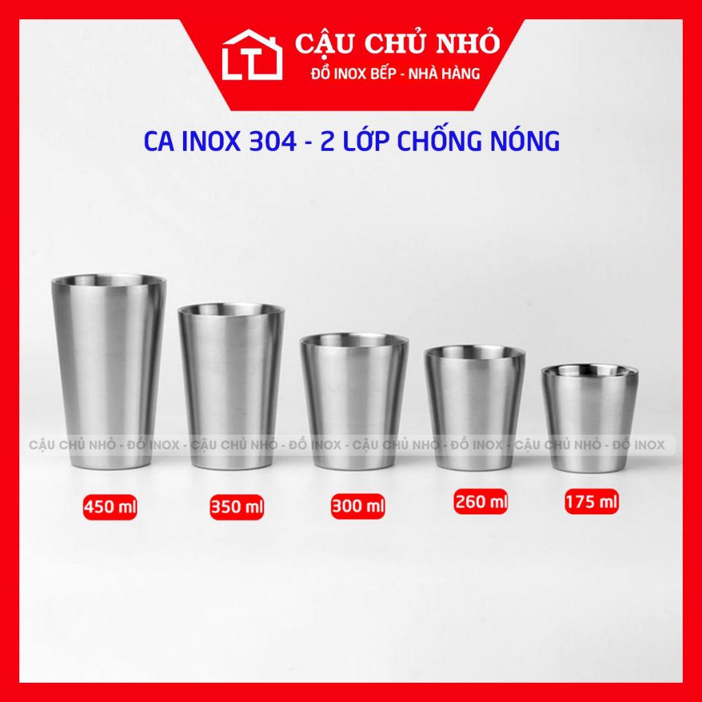 ly inox 2 lớp cách nhiệt, ca inox, cốc inox chuẩn 304, dung tích 175ml ...