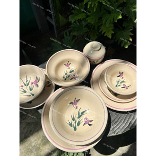Chén/Tô/Dĩa/Thố Vẽ Tre + Chim Tím Cao Cấp Mới Siêu Xinh Nhiều Kích Thước - Gốm Lái Thiêu - Gốm Nam Bộ