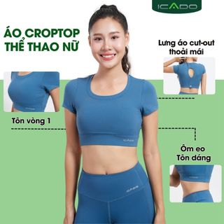 Áo Tập Yoga Pickleball HT101 Có Mút Ngực Croptop ICADO Áo Tập Gym Ôm Dáng Nâng Đỡ Ngực thegioidotap