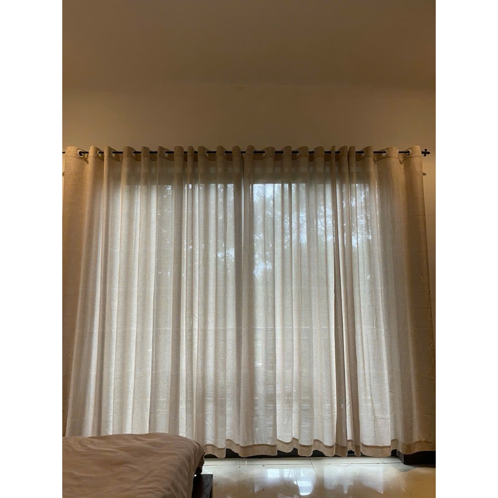 Rèm Khoen, Vải Voan Đũi Linen Màu Be, (Không Kèm Thanh Treo) Phong Cách Vintage,trang trí Phòng Khách,Phòng Ngủ,Homestay