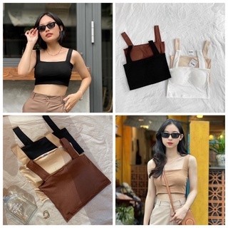 Áo 2 Dây Đính Nơ Ngực Phối Ren Xinh Xắn Dáng Croptop Thời Trang