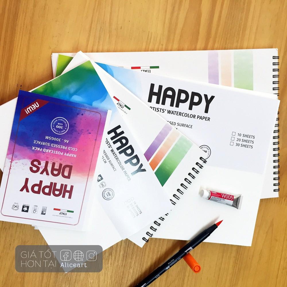 Giấy Vẽ Màu Nước, bt, gouache, acrylic HAPPY vân Cold 300gsm