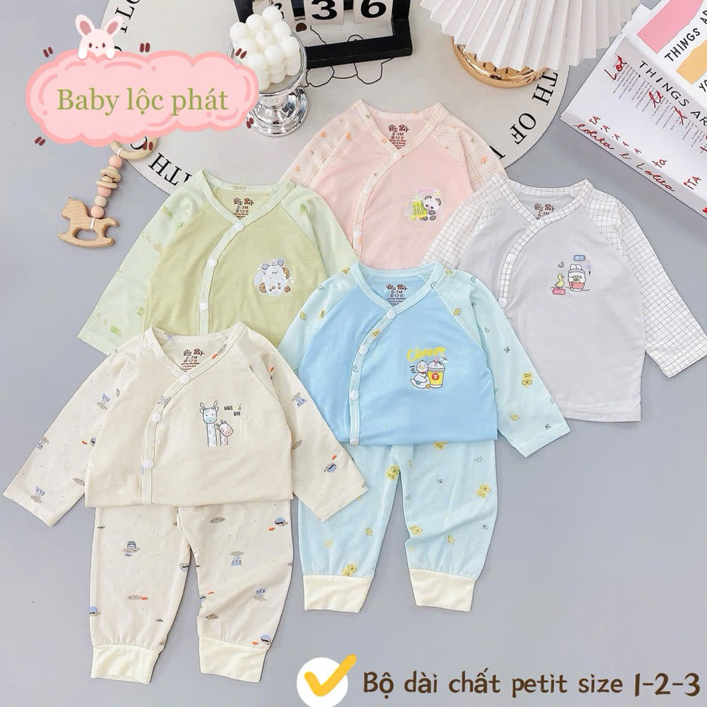 (LPDT 21) Bộ quần áo sơ sinh thun lạnh PETIT dài tay cho bé mềm mịn thoải mái 0 - 9m