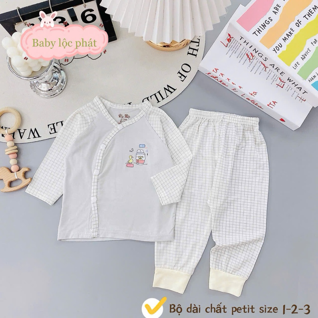 (LPDT 21) Bộ quần áo sơ sinh thun lạnh PETIT dài tay cho bé mềm mịn thoải mái 0 - 9m