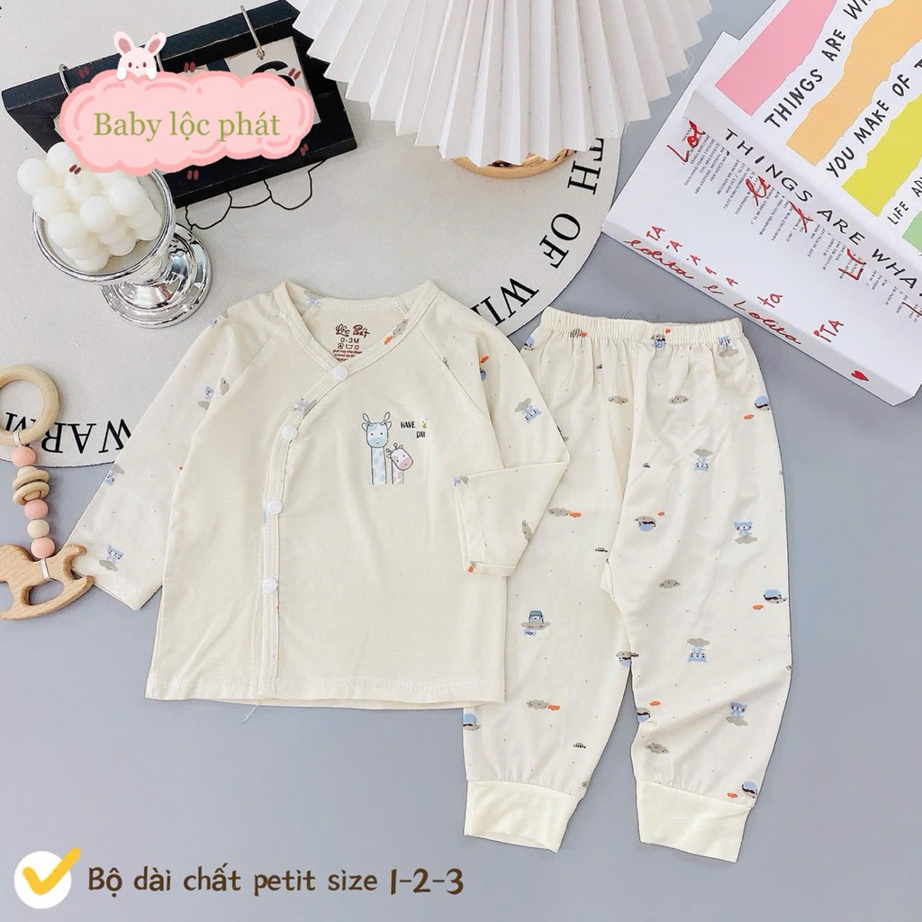 (LPDT 21) Bộ quần áo sơ sinh thun lạnh PETIT dài tay cho bé mềm mịn thoải mái 0 - 9m