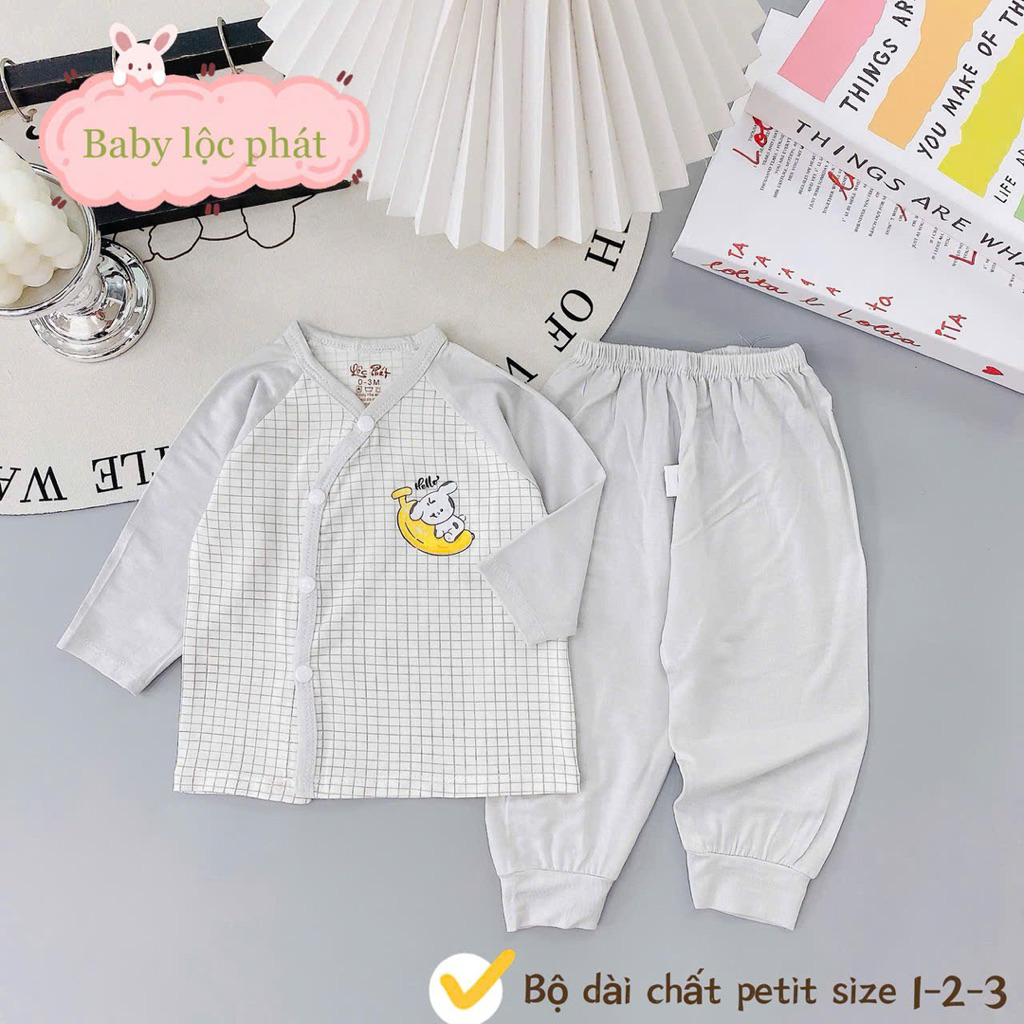 (SET 2-3) Bộ quần áo sơ sinh thun lạnh PETIT dài tay cho bé mềm mịn thoải mái 0 - 9m (LPDT 22)