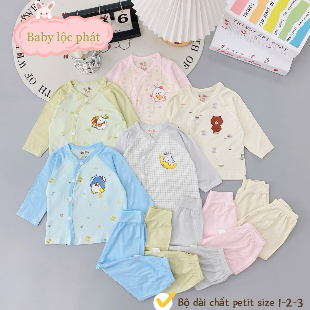 (SET 2-3) Bộ quần áo sơ sinh thun lạnh PETIT dài tay cho bé mềm mịn thoải mái 0 - 9m (LPDT 22)