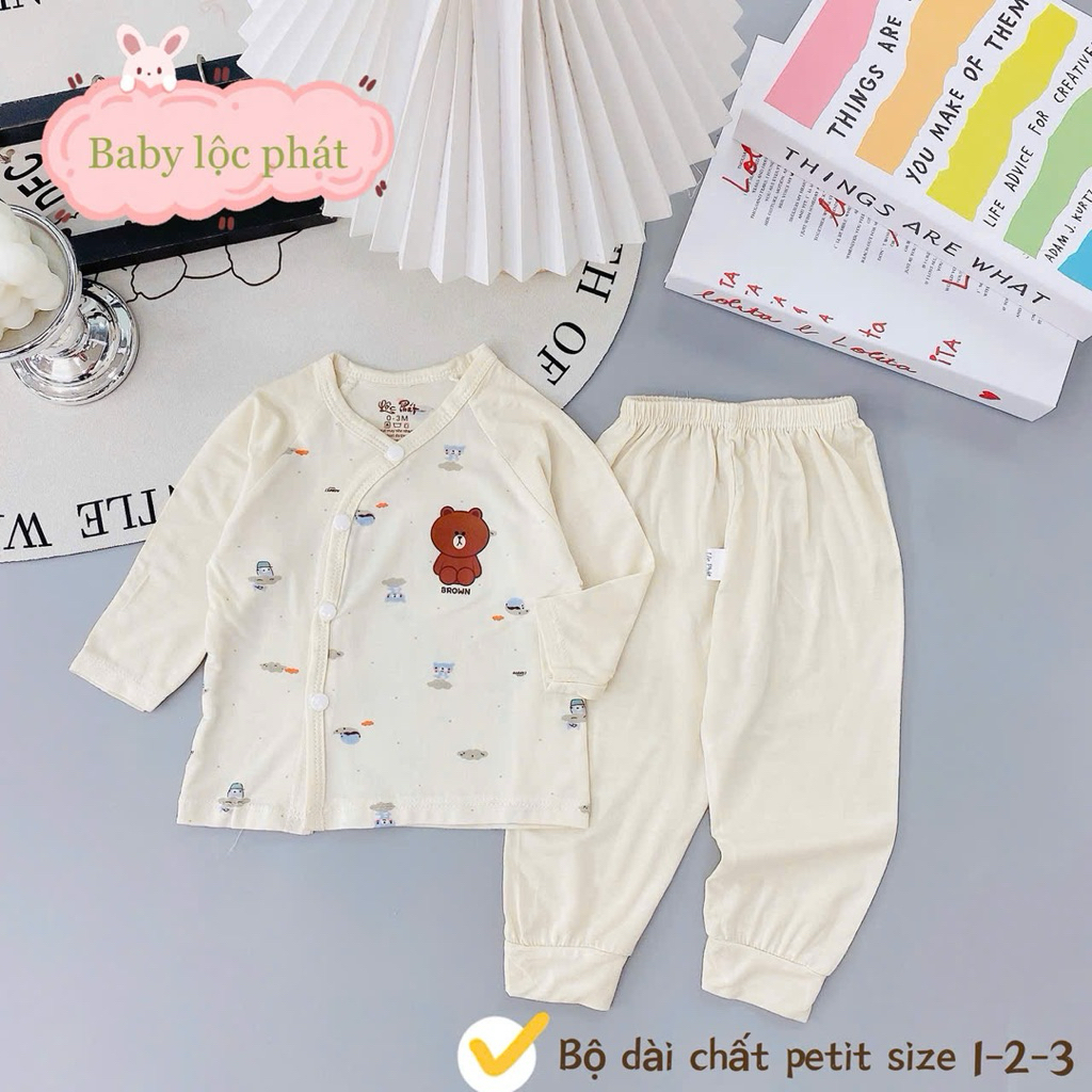 (SET 2-3) Bộ quần áo sơ sinh thun lạnh PETIT dài tay cho bé mềm mịn thoải mái 0 - 9m (LPDT 22)