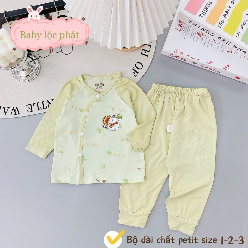 (SET 2-3) Bộ quần áo sơ sinh thun lạnh PETIT dài tay cho bé mềm mịn thoải mái 0 - 9m (LPDT 22)
