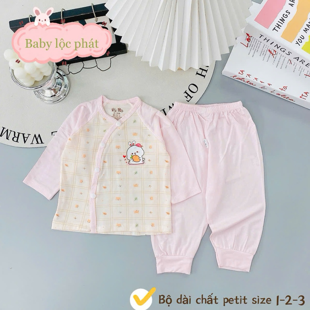 (SET 2-3) Bộ quần áo sơ sinh thun lạnh PETIT dài tay cho bé mềm mịn thoải mái 0 - 9m (LPDT 22)