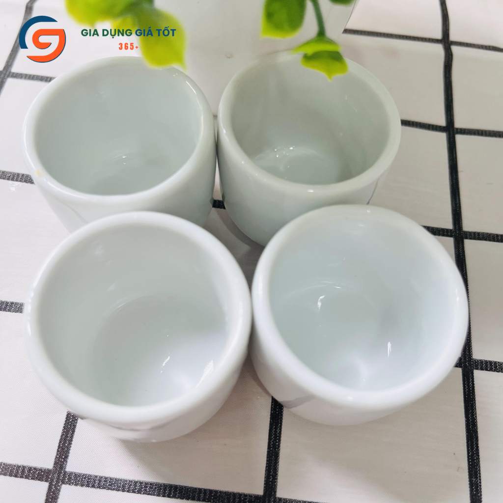 Set 10 chén sứ mini Bát Tràng men trắng -ly nhỏ tiếp khách, bàn tiệc sang trọng