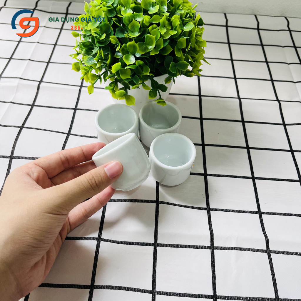Set 10 chén sứ mini Bát Tràng men trắng -ly nhỏ tiếp khách, bàn tiệc sang trọng
