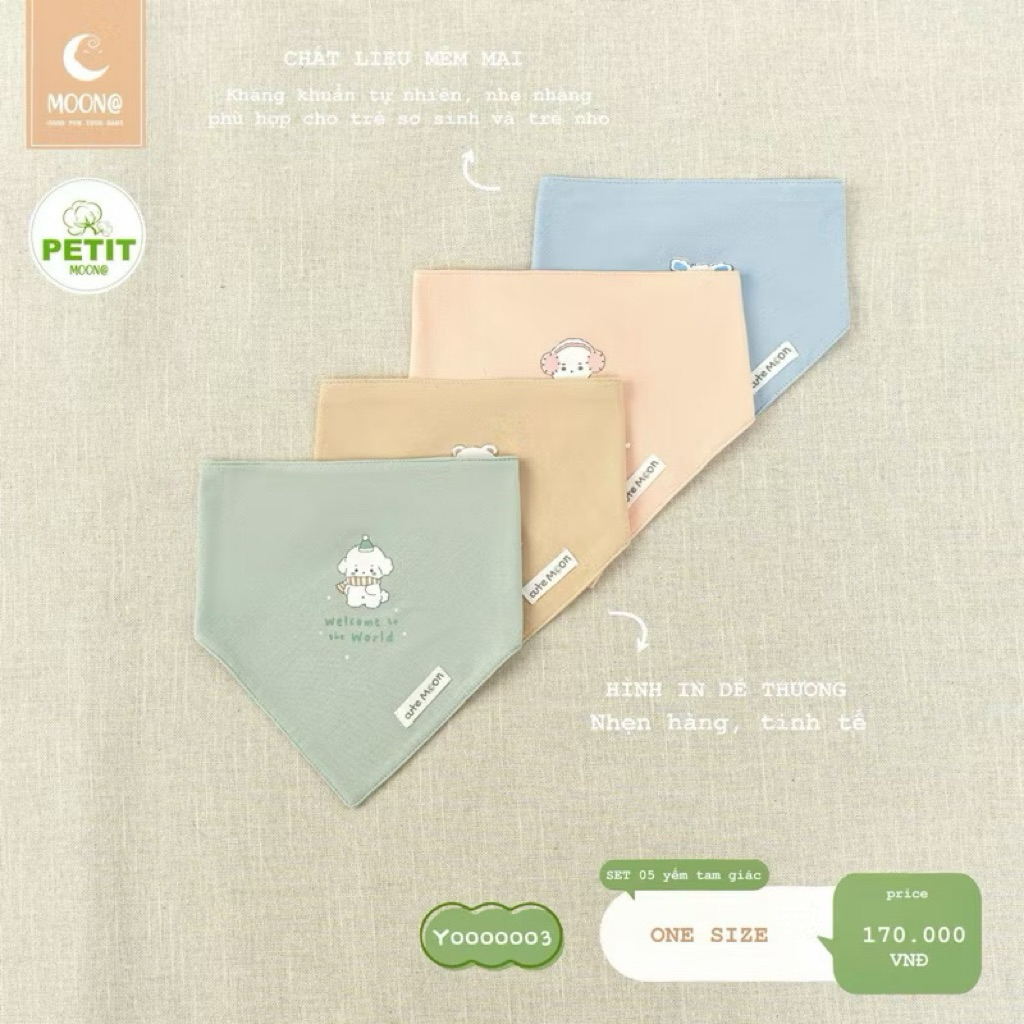 1sét 5 chiếc Yếm tam giác Moon chất liệu Petit cho bé trai bé gái