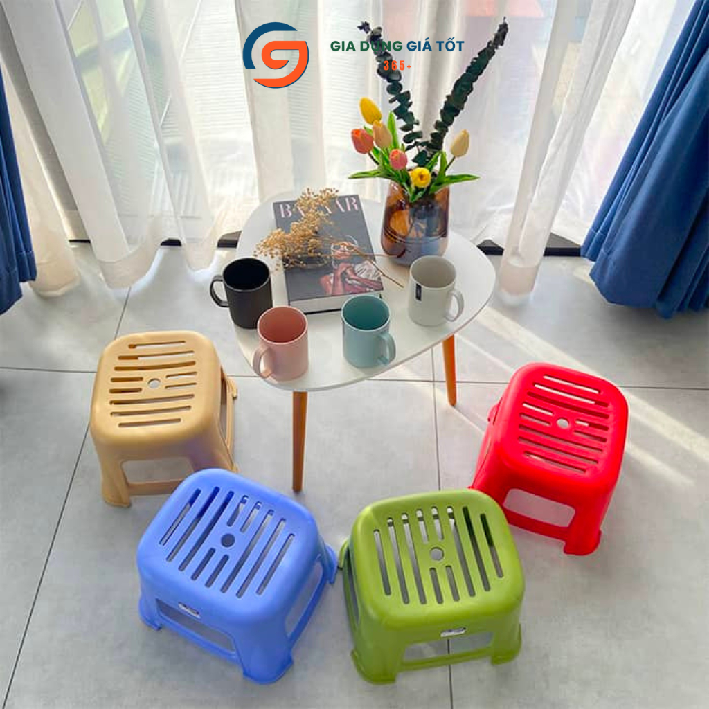 Ghế đẩu thấp nhựa PP Song Long - ghế ngồi xổm mini chịu lực tốt, dùng trong nhà ngoài trời