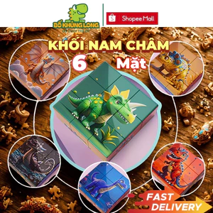 Đồ Chơi Khối Nam Châm Xếp Hình BỐ KHỦNG LONG Theo Chủ Đề Tặng Kèm Hộp Đựng Cho Bé Từ Tính 3D Khối Xây Dựng Ghép 6 Mặt
